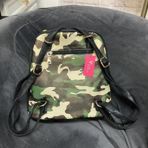 Women's/Kids Camouflage Backpack with Skull and Sequins Tan/Green/Brown - Picture 2 of 5